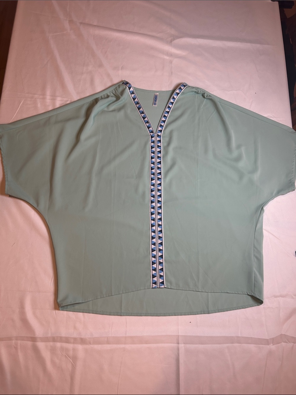 Relaxed V-Neck Dolman Top in Sage with Trim